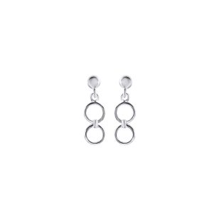 Double small hoop drop / dangle silver earrings