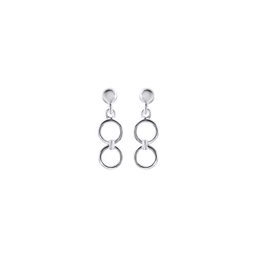 Double small hoop drop / dangle silver earrings