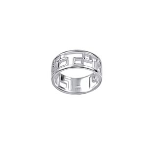 Silver ring with openwork square pattern