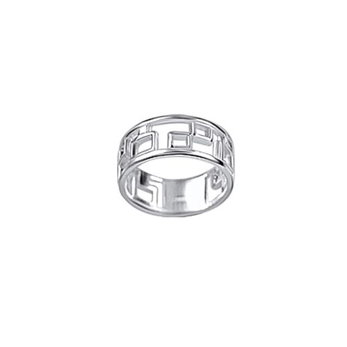 Silver ring with openwork square pattern