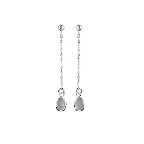 Drop / Dangle silver chain earrings with oval pendant
