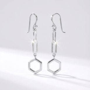 Silver hexagonal drop/dangle earrings