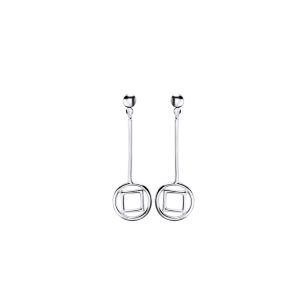Silver drop / dangle earrings, circle and square