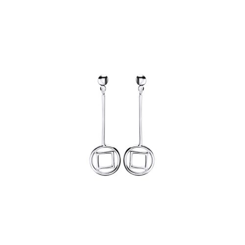 Silver drop / dangle earrings, circle and square