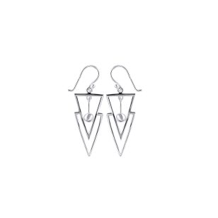 Dangle double triangle silver earrings