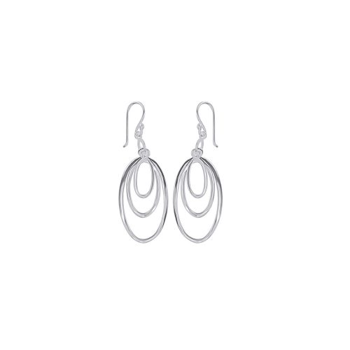 Dangle oval circle silver earrings