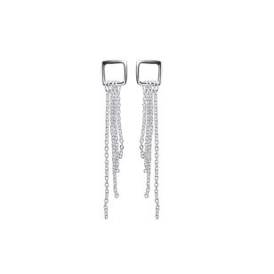 Silver square drop earrings with chains