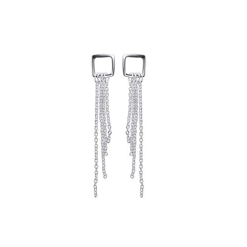 Silver square drop earrings with chains