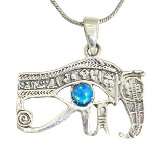 Horus Eye Antiqued Silver Pendant with Turquoise