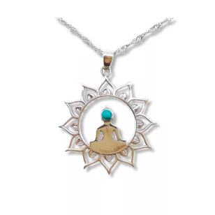 Ezüst Buddha medál türkiz-kovel