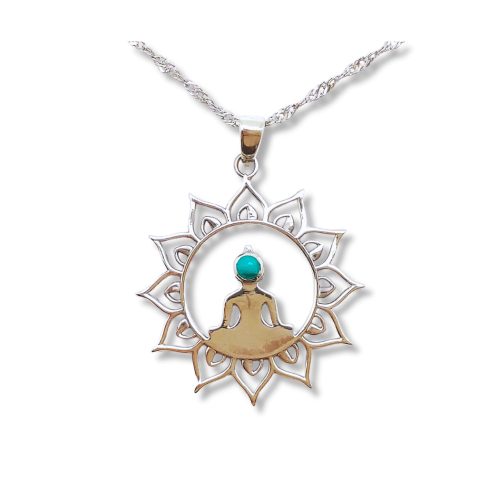 Silver Buddha pendant with turquoise stone