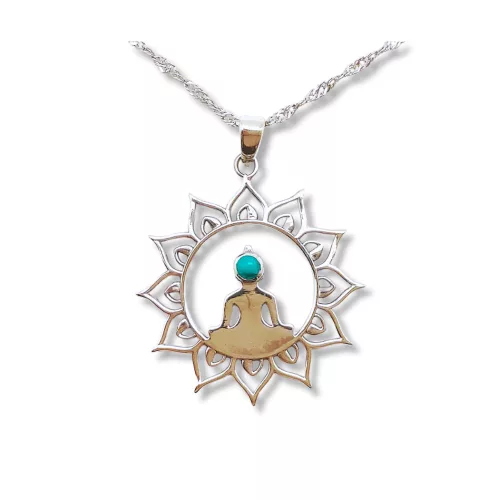 Ezüst Buddha medál türkiz-kovel