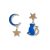 Blue kitten moon and star mismatched silver earrings