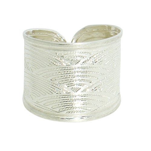 Silver band ring / Wide band with sunset pattern, larger size