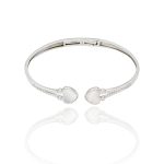 Silver open bangle with mother-of-pearl heart