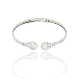 Silver open bangle with mother-of-pearl heart