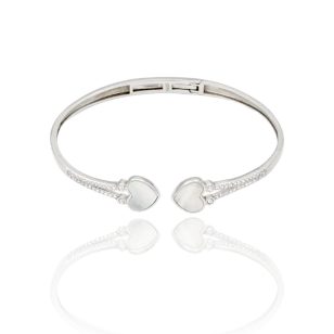 Silver open bangle with mother-of-pearl heart