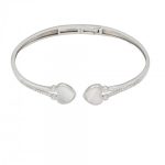 Silver open bangle with mother-of-pearl heart