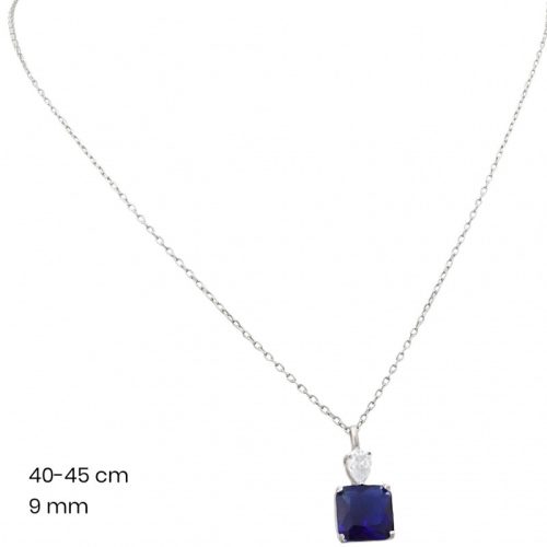 Silver necklace with square-cut blue stone