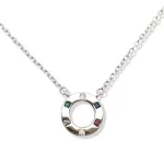 Silver necklace with loop pendant and colorful zirconia stones