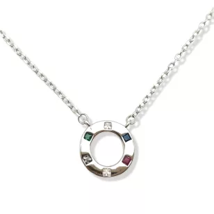   Silver necklace with loop pendant and colorful zirconia stones