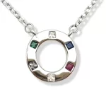 Silver necklace with loop pendant and colorful zirconia stones