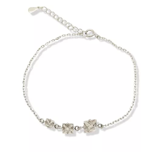 Silver bracelet with 3 square zirconia stones