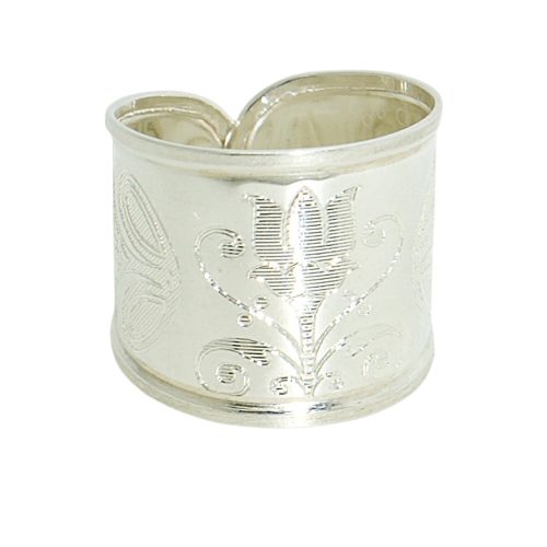 Silver band ring / Wide band with tulip pattern, larger size
