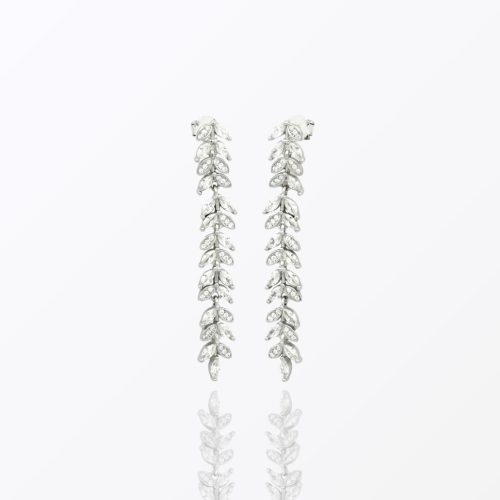 Silver drop / dangle earrings with leaf pattern
