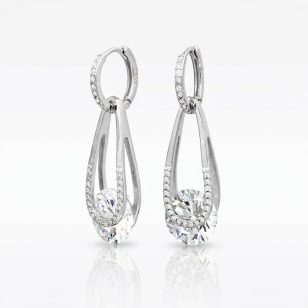 Silver hoop earrings with dangling drops 2-in-1
