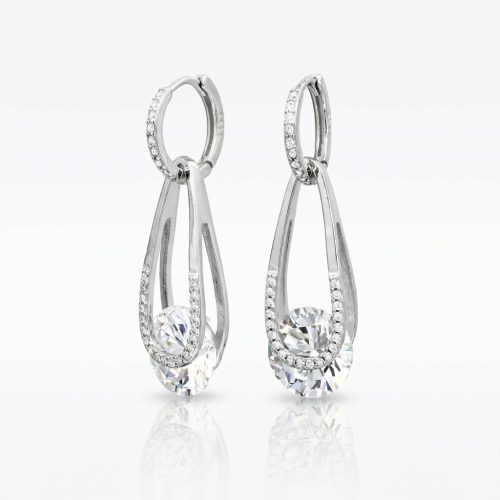 Silver hoop earrings with dangling drops 2-in-1