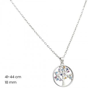 Silver circle tree of life necklace with pastel stones