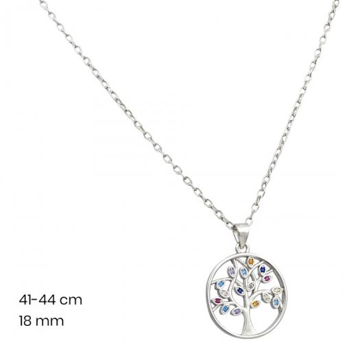 Silver circle tree of life necklace with pastel stones