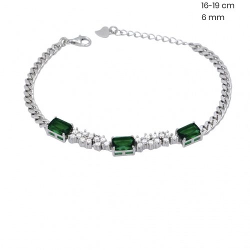 Silver bracelet with square-cut green stone