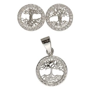 Silver tree of life earrings and pendant set 