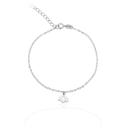 Thin silver bracelet with lotus flower pendant