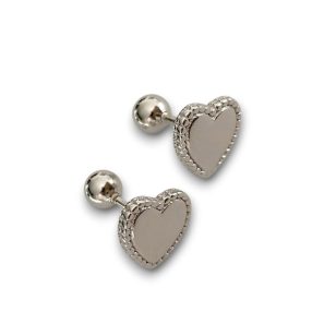 Silver heart earrings for girls with ball clasps