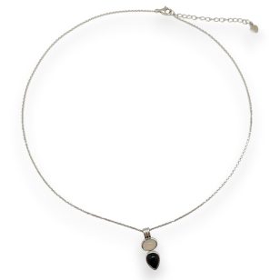 Silver necklace with black and white onyx stones
