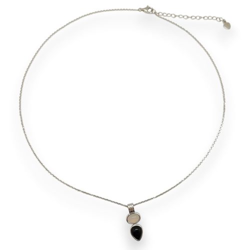 Silver necklace with black and white onyx stones
