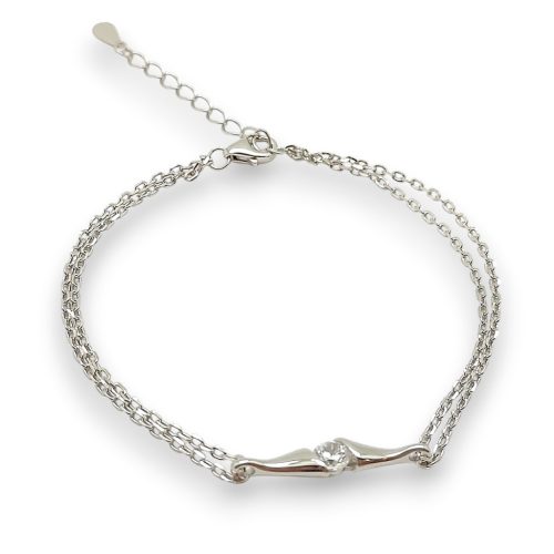 Double silver bracelet with zirconia stones