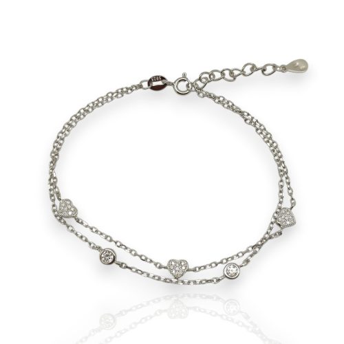 Double silver bracelet with stones and a heart
