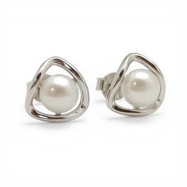 Geometric silver pearl earrings
