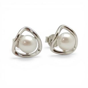 Geometric silver pearl earrings