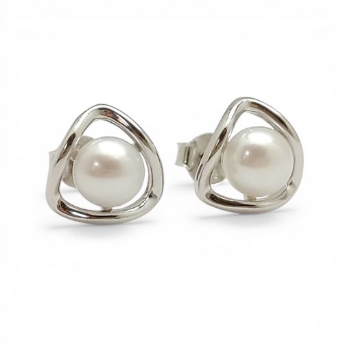 Geometric silver pearl earrings