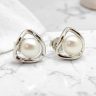 Geometric silver pearl earrings