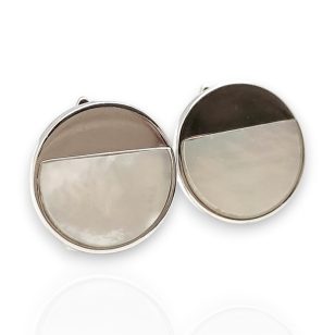Split-circle silver mother-of-pearl earrings