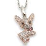   Chihuahua silver pendant with pink, white, and black cubic zirconia