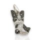 Boston Terrier silver dog pendant with black and white cubic zirconia stones