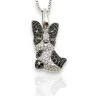   Boston Terrier silver dog pendant with black and white cubic zirconia stones