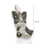 Boston Terrier silver dog pendant with black and white cubic zirconia stones
